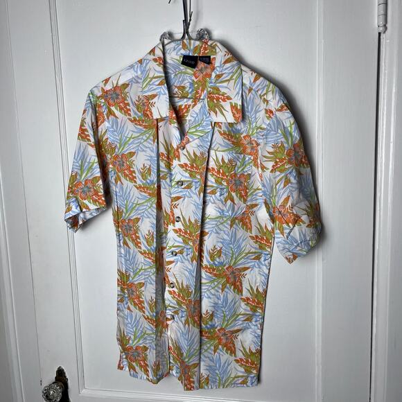 Vintage Izod Kid's Floral Short Sleeve Cotton Button Down Hawaiian Shirt Size XL - Picture 1 of 6